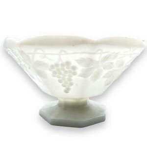 Opaque Vintage Milk Glass Fruit Bowl 9” X 5” great pattern, hexagon, shape